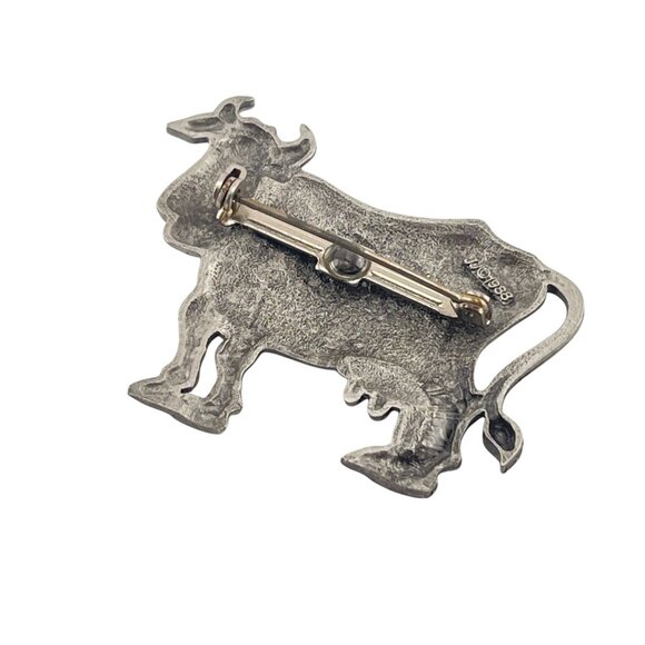 Vintage JJ Jonette 1988 Matte Pewter Cow Pin Brooch - Picture 3 of 5